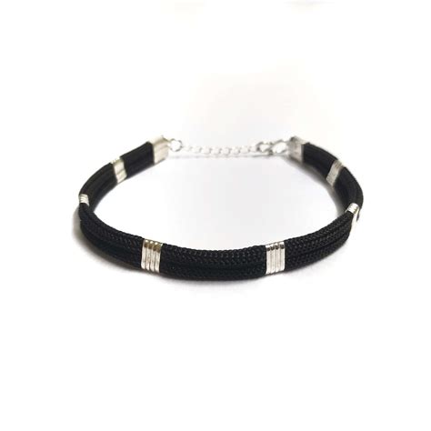 Black Thread Silver Mens Bracelet | Sterling Silver Mens Bracelet ...
