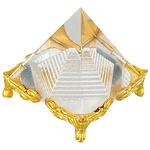 KIRINVEDA Feng Shui Glass Crystal Pyramid with Stand Amethyst Energy ...