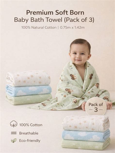 Premium Soft Baby Bath Towel (Pack of 3) Gentle & Quick Absorbing ...