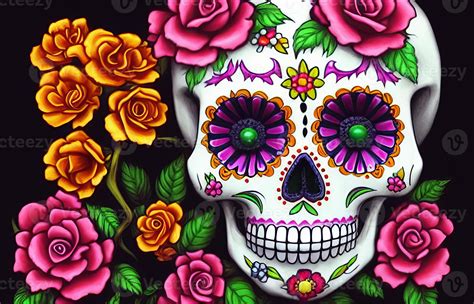 Dia de los muertos traditional calavera sugar skull decorated with ...