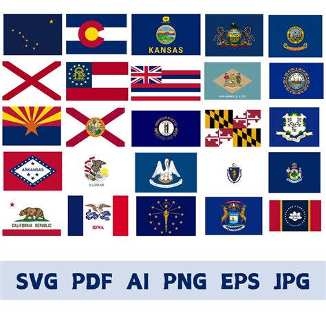 Complete All USA 50 States Flags Svg Png Eps Ai Jpg Vector Graphic ...