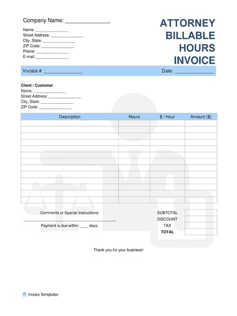 Attorney Invoice Template - Blank Fillable Template | Fill Out, Print ...
