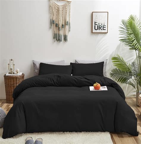 KAREVER Black Comforter Set King Plain Black Bedding Set Pure Black ...