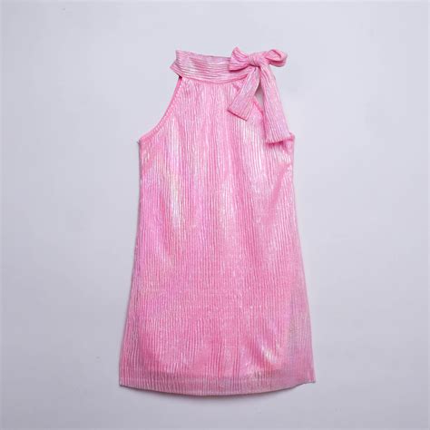 holographic pleated texture sleeveless halter scarf neck party dress-P ...