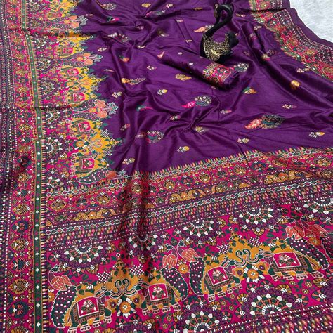 Purple Pashmina Silk Weaving Saree Designed in Classic Rajwadi Style f