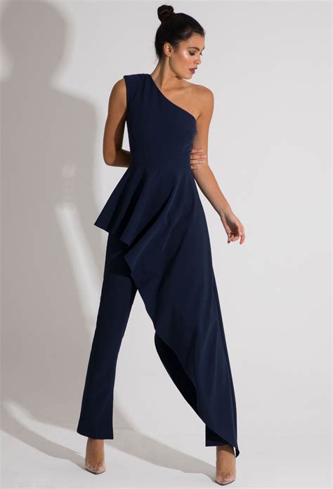 Adelphi One Shoulder Jumpsuit - Navy | Evening wear jumpsuits, Evening ...
