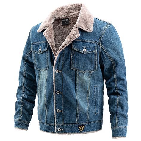 Men's Sherpa Fleece Lined Denim Jacket Button Down Classic Trucker ...
