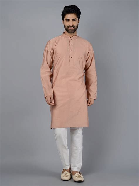 Rustic Peach Solid Cotton Blend Kurta for Men – The Kurta Company