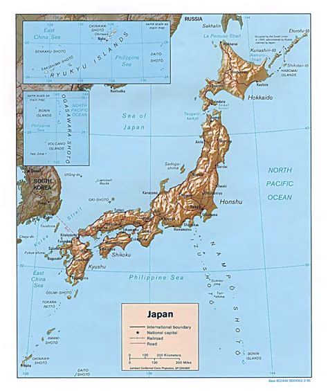Large detailed relief and political map of Japan. Japan large detailed relief and political map ...