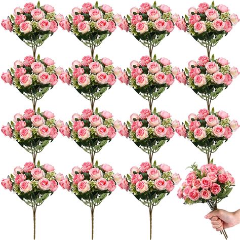 Amazon.com: Zeyune 16 Bunches 12 in Artificial Mini Rose Bouquet 160 ...