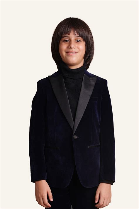 Buy Boys Navy Blue Velvet 2 Piece Suit Set | One Friday