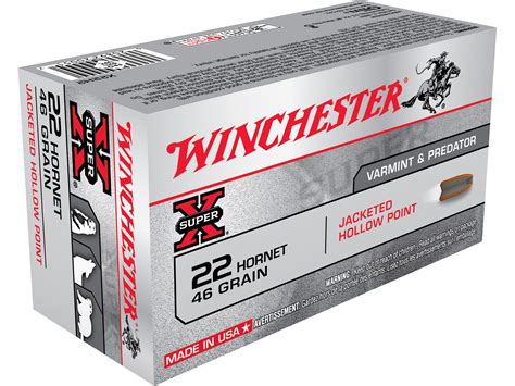 Winchester Super X 22 Hornet Ammo 46 Grain Jacketed Hollow Point Box