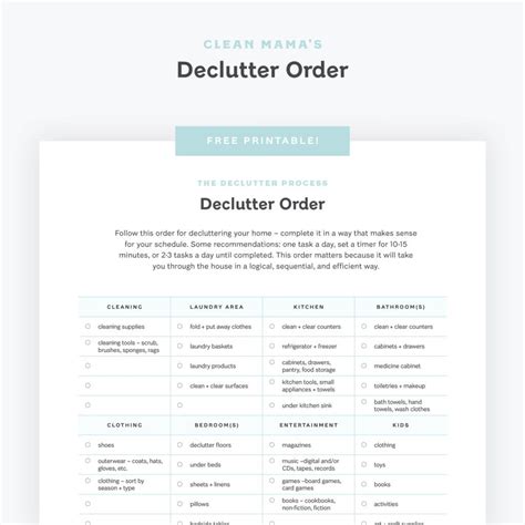 Free Printable : Declutter Order - Clean Mama
