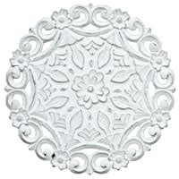 Hand Carved White Wooden Ornate Panel Wall Decor, 16"