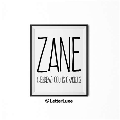 Zane Name Meaning Art, Zane Gift, Zane Printable Baby Shower Gift ...