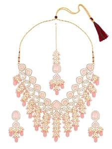 Buy ZAVERI PEARLS Pink Stones Beads Austrian Diamonds Choker Necklace ...
