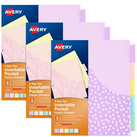 Avery Big Tab Dividers for 3 Ring Binders, 5-Tab Set, Plastic Binder ...