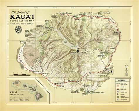The Island of Kauai 11 x 14 "Vintage Inspired" Topographic map ...