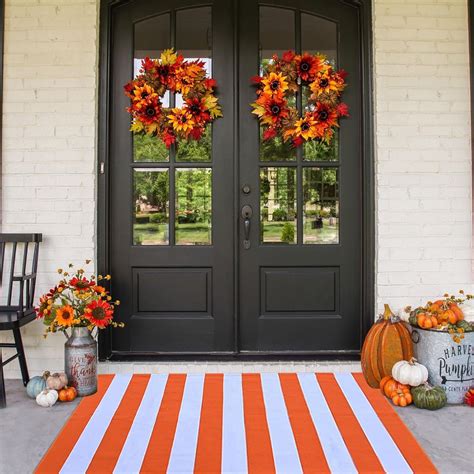 Amazon.com: CAINANEL Fall Outdoor Rug 3' x 5' Orange and White Striepd ...