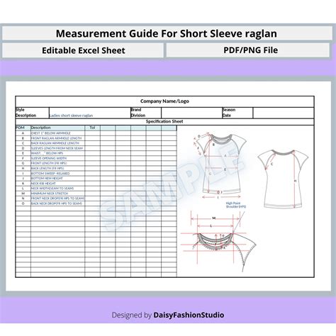 Complete Measurement Guide for Ladies Raglan Short Sleeve T-shirt ...