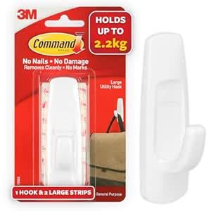 Command Large Plastic Hooks for walls, pack of 1 Hook and 2 Strips ...