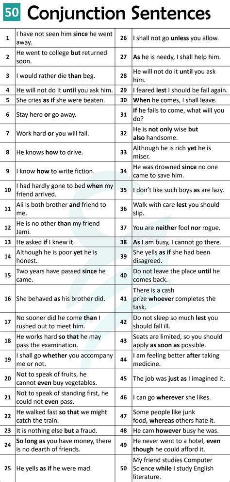 50 Conjunction Example Sentences in English | Conjunctions