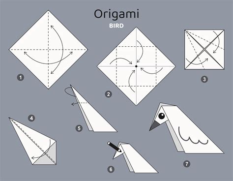 Bird origami scheme tutorial moving model. Origami for kids. Step by ...