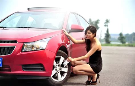 Download wallpaper Girls, Chevrolet, Asian, beautiful girl, red car ...