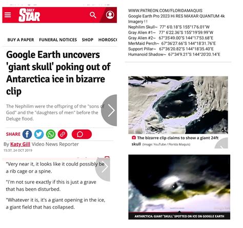 Giant Nephilim skull discovered in Antarctica on Google Earth Pro Hi ...