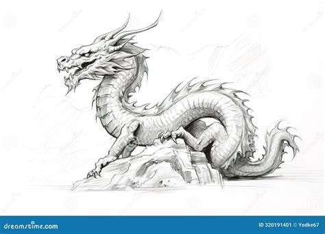 Sketch Dragon Illustration. a Fierce and Majestic Black Dragon Head, Intricately Designed with ...
