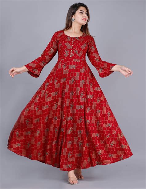 Maroon Bunkari Women Printed Anarkali Kurta