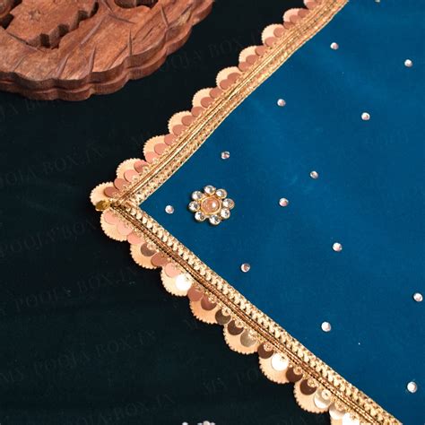 Buy 30x30 Velvet Pooja Mat Aasan Blue Online in India - Mypoojabox.in