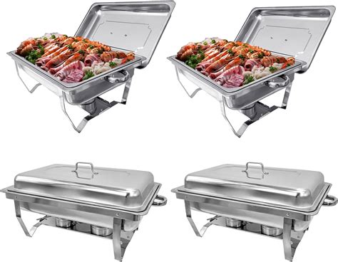 Amazon.com: EVGTTI 4 Pack 8 Qt Full Size Stainless Steel Chafing Dishes ...