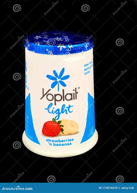 Yoplait Lights Strawberries and Bananas Yogurt on a Black Backdrop ...