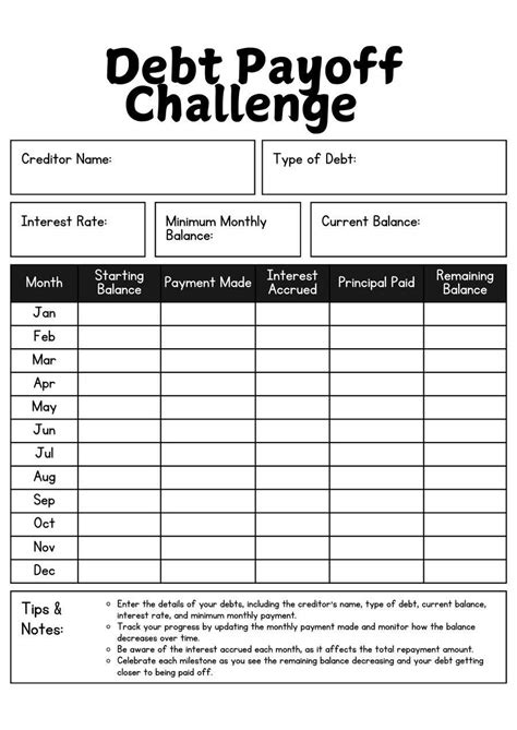 Minimalist Debt Payoff Challenge Worksheets Design | Freelancer
