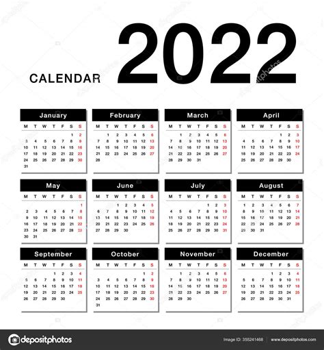 Printable Calendar 2022 Calendar For 2022 Royalty Free Vector Image | Images and Photos finder