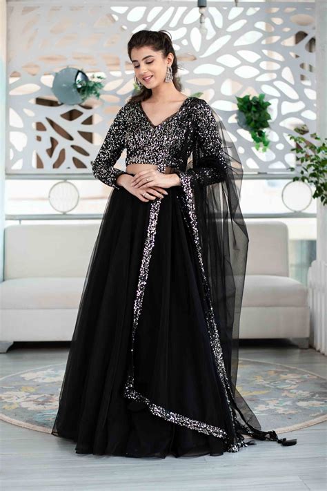 BUY BLACK AND SILVER LEHENGA SET ONLINE IN INDIA | LABEL SHAURYA SANADHYA