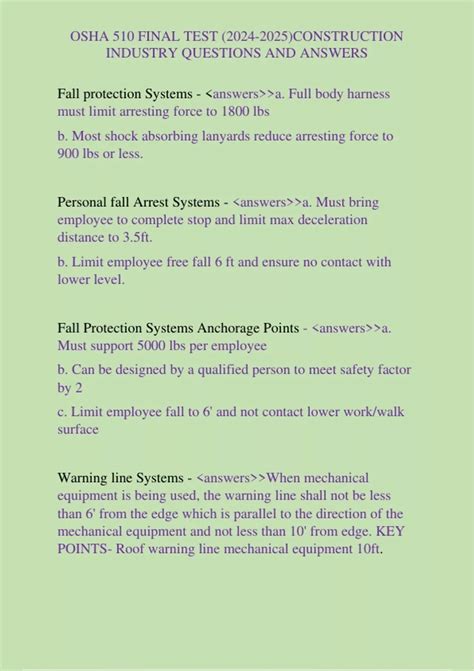 OSHA 510 FINAL TEST ()CONSTRUCTION INDUSTRY QUESTIONS AND ANSWERS ...