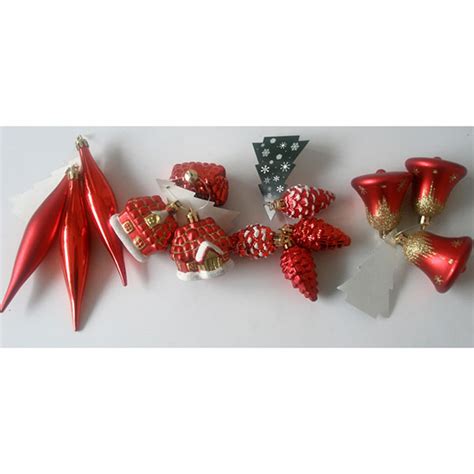 Novogodišnji ukrasi Kuglice 4 vrste 1/24 crvene 51-743000 | Volim svoj dom