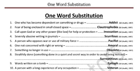 Name of File: List of One word Substitution Asked in SSC Exams Till date