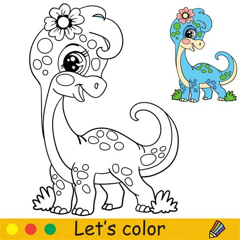 Cartoon cute dinosaur diplodocus girl coloring vector | Premium Vector