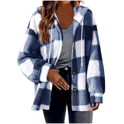 CKpwisy Womens Plaid Fleece Lined Jacket Casual Long Sleeve Flannel ...