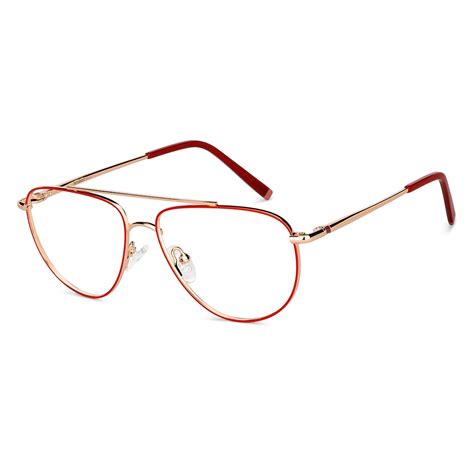 Buy Blue Block Zero Power Screen Glasses : Gold Red Full Rim Aviator ...