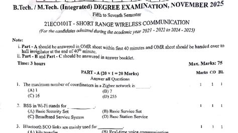 SRWC 21ECO101T Nov 2025 Exam Paper: Wireless Communication - Studocu