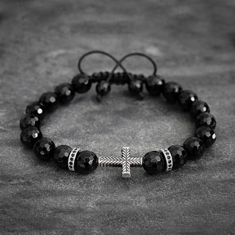 Tiger Eye and Onyx Beaded Couple Bracelets With Cross