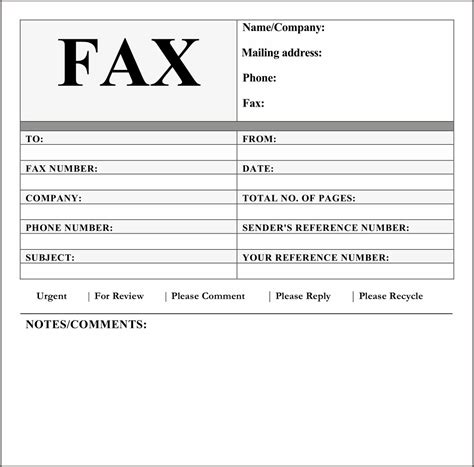 fax cover sheet template word printable