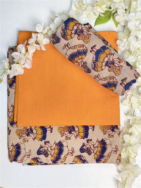 Orange Kalamkari Pure Cotton Unstitched Salwar Material – Manya Clothing