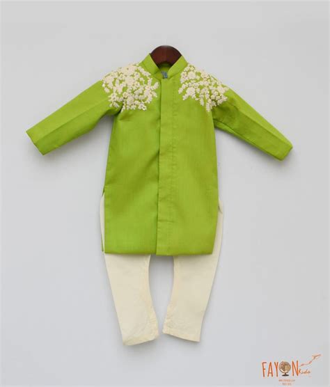 Lime Green Embroidery Achkan with Chudidar for Boys – FayonKids