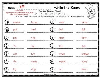 Rhyming Words WRITE THE ROOM Activity with picture support | TPT