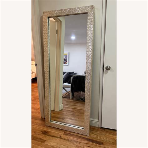 West Elm Beige Tile Parsons Floor Mirror - AptDeco